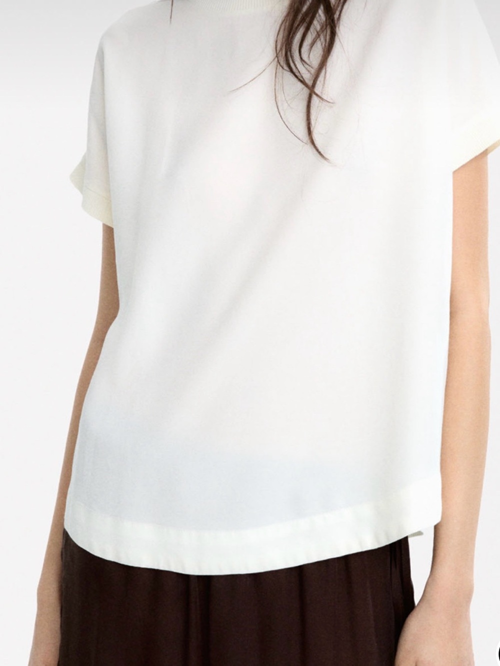 Parfois ✨ Ecru Plain T-Shirt with Ribbed Details M NWOT